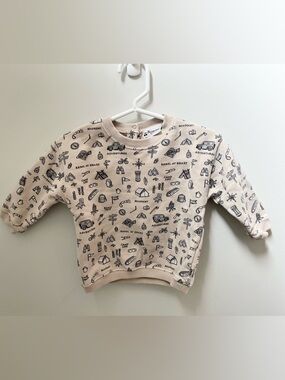 Bonpoint Beige Sweatshirt with Black Adventure Camping Print